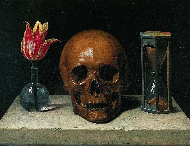 Philippe de Champaigne's Vanitas (c. 1671) is reduced to three essentials: Life, Death, and Time